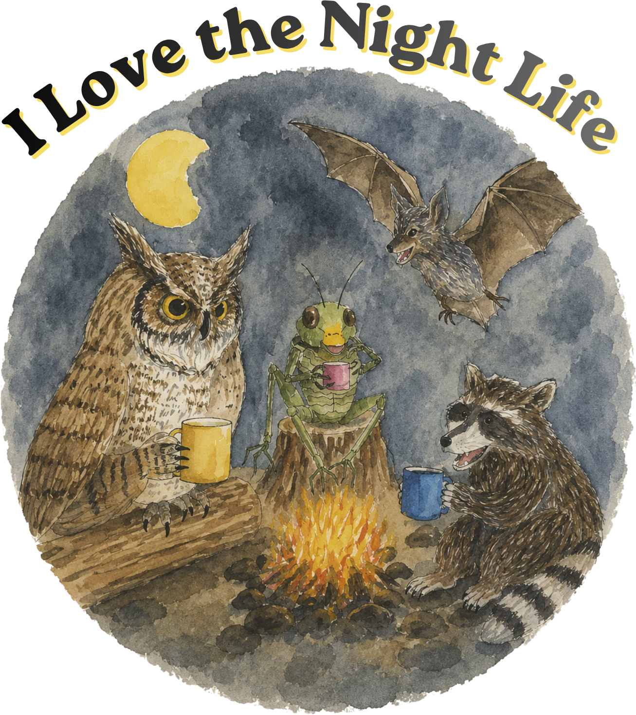 Art T Shirt: I Love the Night Life (White)